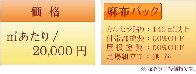 麻布パック-価格表