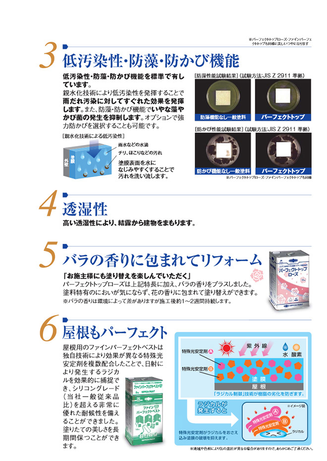 低汚染性・防藻・防カビ機能・高透湿